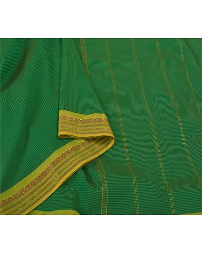 Sanskriti Vintage Green Sarees Cotton Woven Ilkal Premium Sari 5 Yard Fabric, PS-59704-Green-Woven Work-Cotton-9