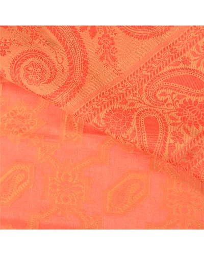 Sanskriti Vintage Peach Indian Sarees Pure Silk Woven Sari Craft Soft Fabric, PS-59709-Shade Of Peach &amp; Orange-Woven Work-100% Pure Silk-2
