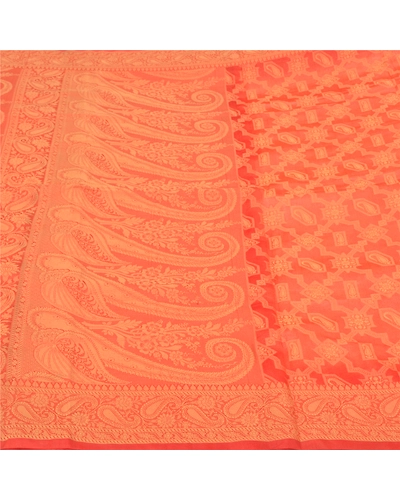 Sanskriti Vintage Peach Indian Sarees Pure Silk Woven Sari Craft Soft Fabric, PS-59709-Shade Of Peach &amp; Orange-Woven Work-100% Pure Silk-3