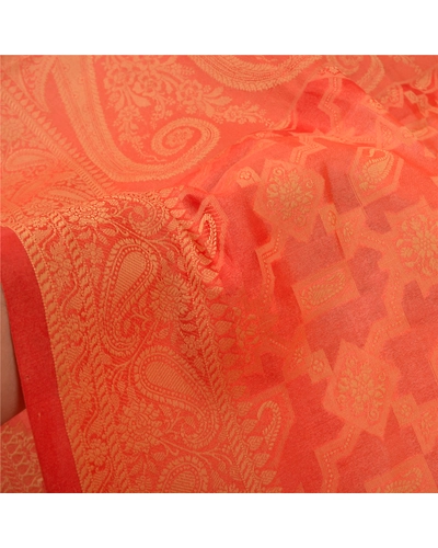 Sanskriti Vintage Peach Indian Sarees Pure Silk Woven Sari Craft Soft Fabric, PS-59709-Shade Of Peach &amp; Orange-Woven Work-100% Pure Silk-4
