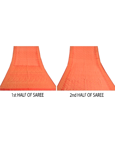 Sanskriti Vintage Peach Indian Sarees Pure Silk Woven Sari Craft Soft Fabric, PS-59709-Shade Of Peach &amp; Orange-Woven Work-100% Pure Silk-5