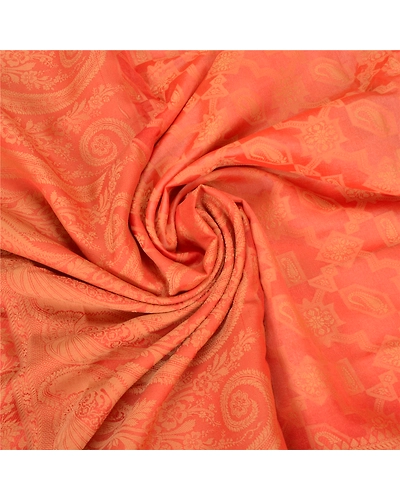 Sanskriti Vintage Peach Indian Sarees Pure Silk Woven Sari Craft Soft Fabric, PS-59709-Shade Of Peach &amp; Orange-Woven Work-100% Pure Silk-6