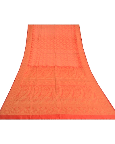 Sanskriti Vintage Peach Indian Sarees Pure Silk Woven Sari Craft Soft Fabric, PS-59709-Shade Of Peach &amp; Orange-Woven Work-100% Pure Silk-8
