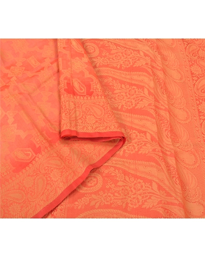 Sanskriti Vintage Peach Indian Sarees Pure Silk Woven Sari Craft Soft Fabric, PS-59709-Shade Of Peach &amp; Orange-Woven Work-100% Pure Silk-9