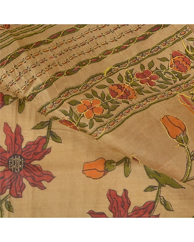 Sanskriti Vintage Brown Sarees 100% Pure Silk Hand Beaded Sari Craft Fabric, PS-59712-Shade Of Brown-Sequins Work-100% Pure Silk-3