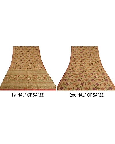 Sanskriti Vintage Brown Sarees 100% Pure Silk Hand Beaded Sari Craft Fabric, PS-59712-Shade Of Brown-Sequins Work-100% Pure Silk-6