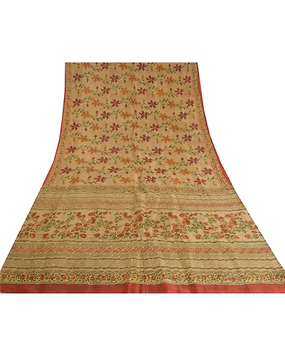 Sanskriti Vintage Brown Sarees 100% Pure Silk Hand Beaded Sari Craft Fabric, PS-59712-Shade Of Brown-Sequins Work-100% Pure Silk-9