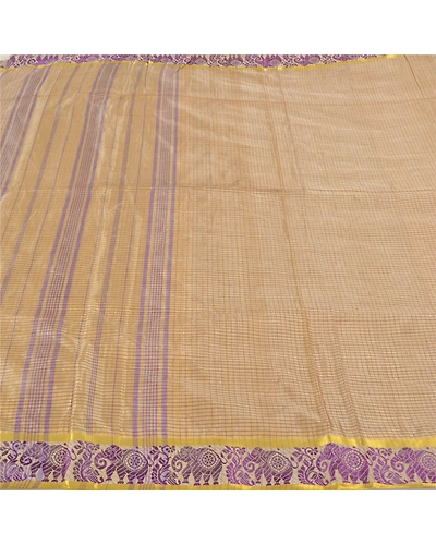 Sanskriti Vintage Cream Sarees Blend Silk Woven Chettinad Peacock Sari Fabric, PS-59717-Cream-Woven Work-Blend Silk-3