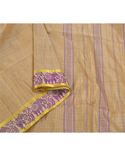 Sanskriti Vintage Cream Sarees Blend Silk Woven Chettinad Peacock Sari Fabric, PS-59717-Cream-Woven Work-Blend Silk-9