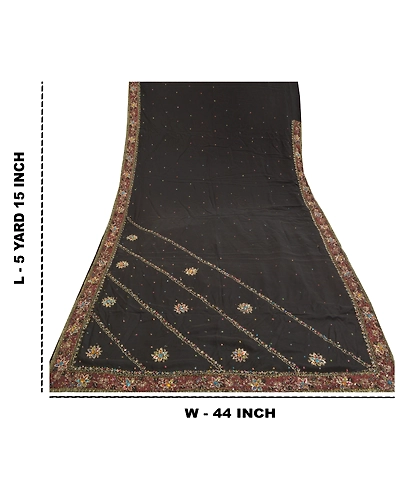 Sanskriti Vintage Black Sarees 100% Pure Silk Hand Beaded Cultural Sari Fabric, PS-59724-Black-Rhinestones Work-100% Pure Silk-1