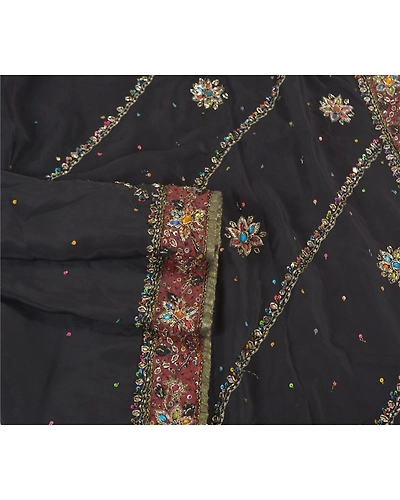 Sanskriti Vintage Black Sarees 100% Pure Silk Hand Beaded Cultural Sari Fabric, PS-59724-Black-Rhinestones Work-100% Pure Silk-7