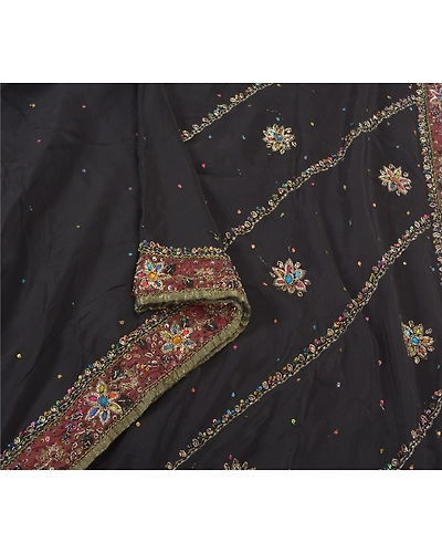 Sanskriti Vintage Black Sarees 100% Pure Silk Hand Beaded Cultural Sari Fabric, PS-59724-Black-Rhinestones Work-100% Pure Silk-9