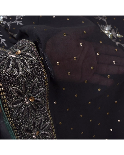 Sanskriti Vintage Bollywood Sarees Pure Georgette Silk Hand Beaded Sari Fabric, PS-59741-Black-Sequins Work-100% Pure Georgette Silk-5