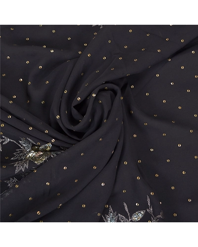 Sanskriti Vintage Bollywood Sarees Pure Georgette Silk Hand Beaded Sari Fabric, PS-59741-Black-Sequins Work-100% Pure Georgette Silk-6