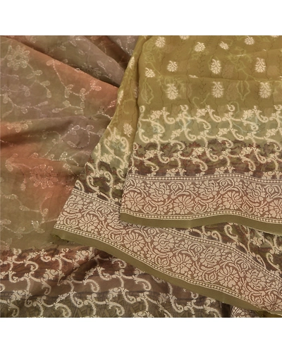 Sanskriti Vintage Green Sarees 100% Pure Georgette Silk Woven Sari Craft Fabric, PS-59749-Green-Woven Work-100% Pure Georgette Silk-2