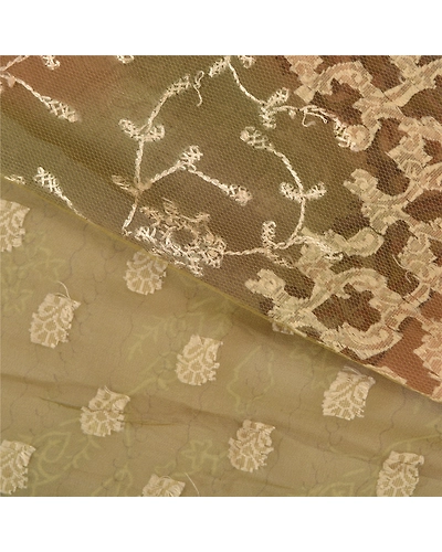 Sanskriti Vintage Green Sarees 100% Pure Georgette Silk Woven Sari Craft Fabric, PS-59749-Green-Woven Work-100% Pure Georgette Silk-3