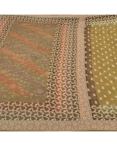 Sanskriti Vintage Green Sarees 100% Pure Georgette Silk Woven Sari Craft Fabric, PS-59749-Green-Woven Work-100% Pure Georgette Silk-4