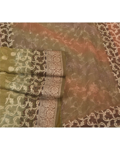 Sanskriti Vintage Green Sarees 100% Pure Georgette Silk Woven Sari Craft Fabric, PS-59749-Green-Woven Work-100% Pure Georgette Silk-8