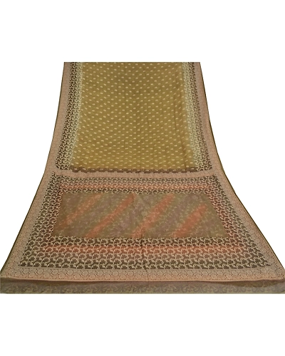 Sanskriti Vintage Green Sarees 100% Pure Georgette Silk Woven Sari Craft Fabric, PS-59749-Green-Woven Work-100% Pure Georgette Silk-9
