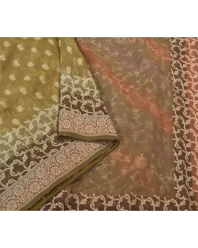 Sanskriti Vintage Green Sarees 100% Pure Georgette Silk Woven Sari Craft Fabric, PS-59749-Green-Woven Work-100% Pure Georgette Silk-10