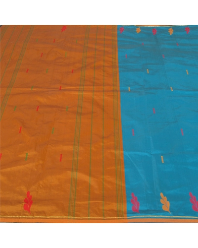 Sanskriti Vintage Blue Sarees Art Silk Hand-Woven Premium Sari Craft Fabric, PS-59751-Blue &amp; Mustard-Woven Work-Art Silk-3
