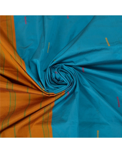 Sanskriti Vintage Blue Sarees Art Silk Hand-Woven Premium Sari Craft Fabric, PS-59751-Blue &amp; Mustard-Woven Work-Art Silk-6