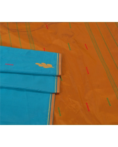 Sanskriti Vintage Blue Sarees Art Silk Hand-Woven Premium Sari Craft Fabric, PS-59751-Blue &amp; Mustard-Woven Work-Art Silk-7