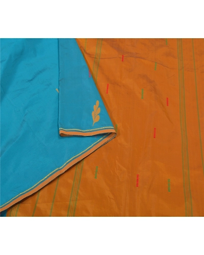 Sanskriti Vintage Blue Sarees Art Silk Hand-Woven Premium Sari Craft Fabric, PS-59751-Blue &amp; Mustard-Woven Work-Art Silk-9
