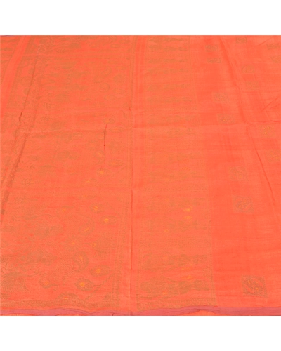 Sanskriti Vintage Orange Sarees 100% Pure Silk Woven Baluchari Sari Craft Fabric, PS-59762-Orange-0.375-100% Pure Silk-3