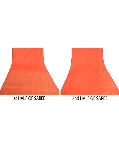 Sanskriti Vintage Orange Sarees 100% Pure Silk Woven Baluchari Sari Craft Fabric, PS-59762-Orange-0.375-100% Pure Silk-5