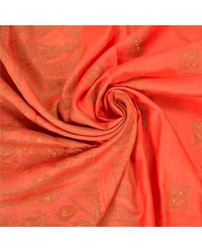 Sanskriti Vintage Orange Sarees 100% Pure Silk Woven Baluchari Sari Craft Fabric, PS-59762-Orange-0.375-100% Pure Silk-6