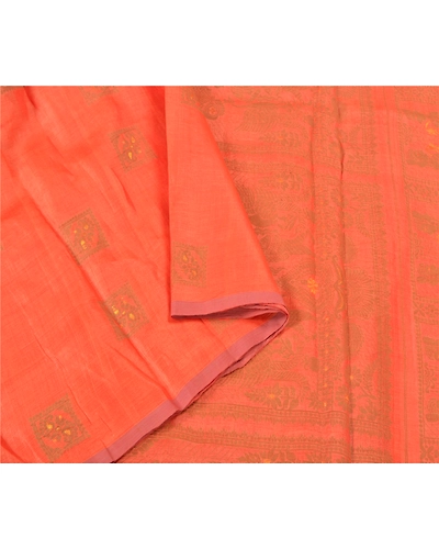 Sanskriti Vintage Orange Sarees 100% Pure Silk Woven Baluchari Sari Craft Fabric, PS-59762-Orange-0.375-100% Pure Silk-9