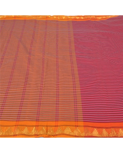 Sanskriti Vintage Pink Indian Sarees Blend Cotton Woven Premium Sari Fabric, PS-59766-Pink &amp; Saffron-Woven Work-Blend Cotton-3