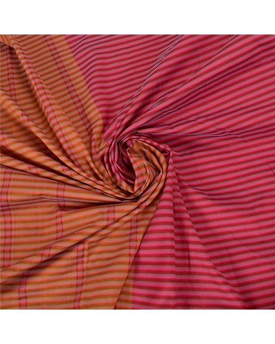 Sanskriti Vintage Pink Indian Sarees Blend Cotton Woven Premium Sari Fabric, PS-59766-Pink &amp; Saffron-Woven Work-Blend Cotton-6