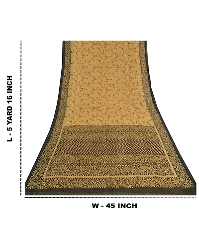 Sanskriti Vintage Beige Sarees 100% Pure Cotton Printed Woven Kota Sari Fabric, PS-59791-Black &amp; Beige-Printed Work-100% Pure Cotton-1