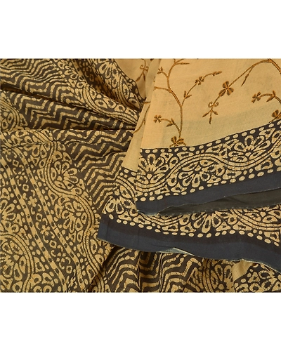 Sanskriti Vintage Beige Sarees 100% Pure Cotton Printed Woven Kota Sari Fabric, PS-59791-Black &amp; Beige-Printed Work-100% Pure Cotton-2