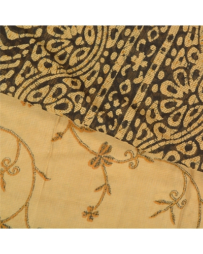 Sanskriti Vintage Beige Sarees 100% Pure Cotton Printed Woven Kota Sari Fabric, PS-59791-Black &amp; Beige-Printed Work-100% Pure Cotton-3
