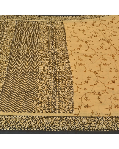 Sanskriti Vintage Beige Sarees 100% Pure Cotton Printed Woven Kota Sari Fabric, PS-59791-Black &amp; Beige-Printed Work-100% Pure Cotton-4