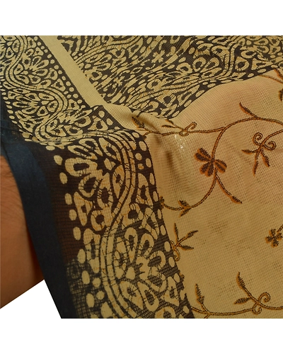 Sanskriti Vintage Beige Sarees 100% Pure Cotton Printed Woven Kota Sari Fabric, PS-59791-Black &amp; Beige-Printed Work-100% Pure Cotton-5