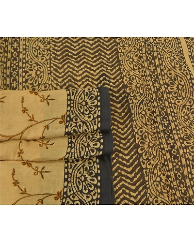Sanskriti Vintage Beige Sarees 100% Pure Cotton Printed Woven Kota Sari Fabric, PS-59791-Black &amp; Beige-Printed Work-100% Pure Cotton-8