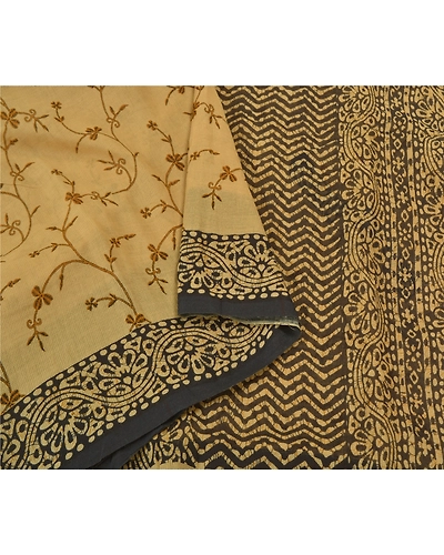 Sanskriti Vintage Beige Sarees 100% Pure Cotton Printed Woven Kota Sari Fabric, PS-59791-Black &amp; Beige-Printed Work-100% Pure Cotton-10