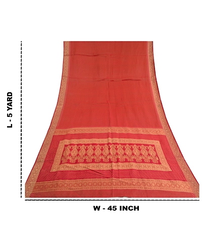 Sanskriti Vintage Dark Red Sarees 100% Pure Silk Woven Premium Sari Craft Fabric, PS-59800-Dark Red-Woven Work-100% Pure Silk-1
