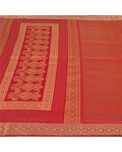 Sanskriti Vintage Dark Red Sarees 100% Pure Silk Woven Premium Sari Craft Fabric, PS-59800-Dark Red-Woven Work-100% Pure Silk-4