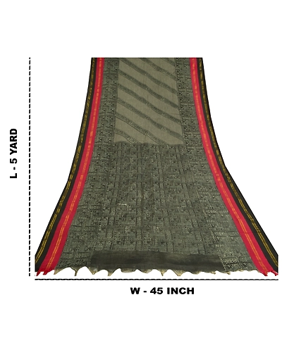 Sanskriti Vintage Black Sarees Pure Cotton Hand Block Print Premium Sari Fabric, PS-59815-Black-Hand-Block Printed Work-100% Pure Cotton-1