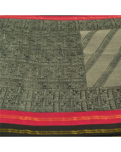 Sanskriti Vintage Black Sarees Pure Cotton Hand Block Print Premium Sari Fabric, PS-59815-Black-Hand-Block Printed Work-100% Pure Cotton-3