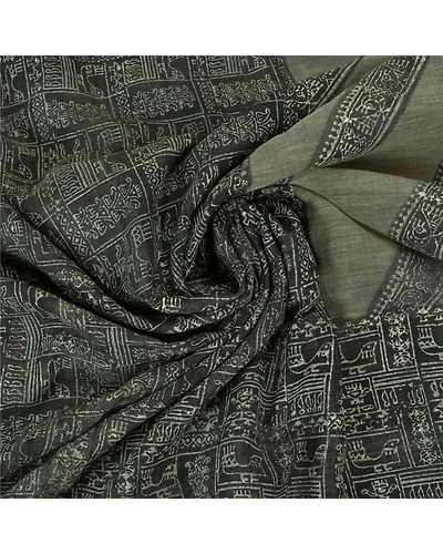 Sanskriti Vintage Black Sarees Pure Cotton Hand Block Print Premium Sari Fabric, PS-59815-Black-Hand-Block Printed Work-100% Pure Cotton-6