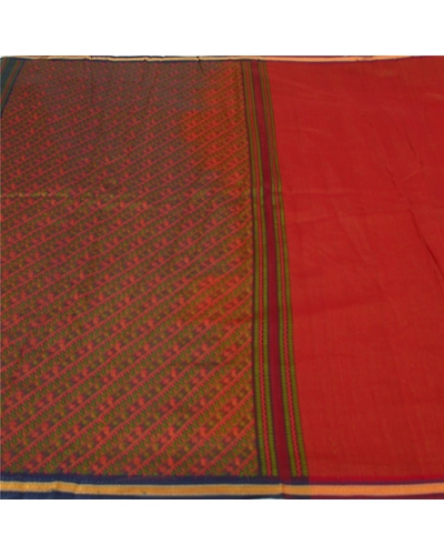Sanskriti Vintage Dark Red Sarees 100% Pure Silk Hand-Woven Premium Sari Fabric, PS-59820-Dark Red &amp; Blue-Thread Work-100% Pure Silk-3