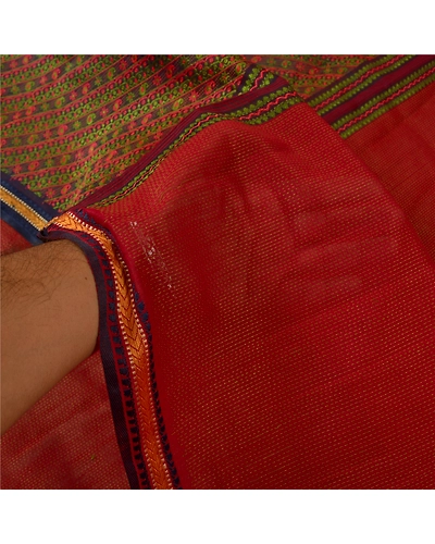Sanskriti Vintage Dark Red Sarees 100% Pure Silk Hand-Woven Premium Sari Fabric, PS-59820-Dark Red &amp; Blue-Thread Work-100% Pure Silk-4