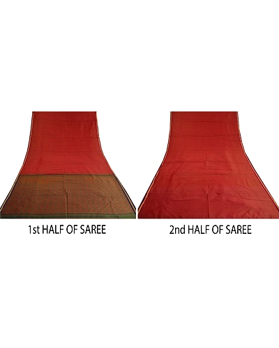 Sanskriti Vintage Dark Red Sarees 100% Pure Silk Hand-Woven Premium Sari Fabric, PS-59820-Dark Red &amp; Blue-Thread Work-100% Pure Silk-5