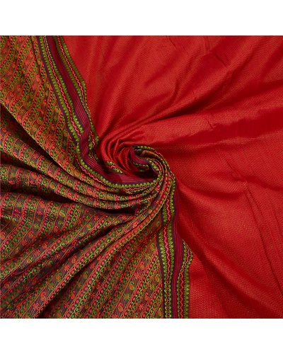 Sanskriti Vintage Dark Red Sarees 100% Pure Silk Hand-Woven Premium Sari Fabric, PS-59820-Dark Red &amp; Blue-Thread Work-100% Pure Silk-6